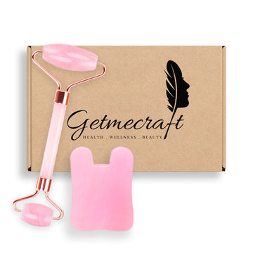 Rose Quartz Face Roller And Rabbit Ear Shape Gua Sha Massage Tool Set (2 pcs)