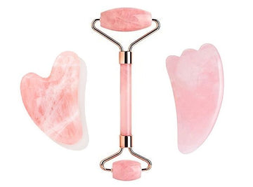 Rose Quartz Roller and Gua Sha with Wing Shape Gua Sha Set