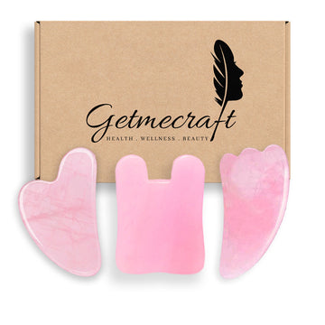 Rose Quartz , Wing Shape And Rabbit Ear Shape Gua Sha Massage Tool Set (3 pcs)