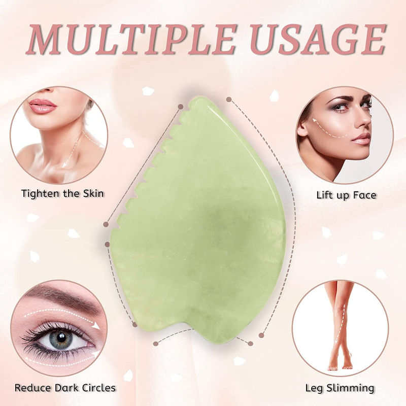 Green Jade Leaf Shape Gua Sha Facial Massage tool with Teeth Shape Edges
