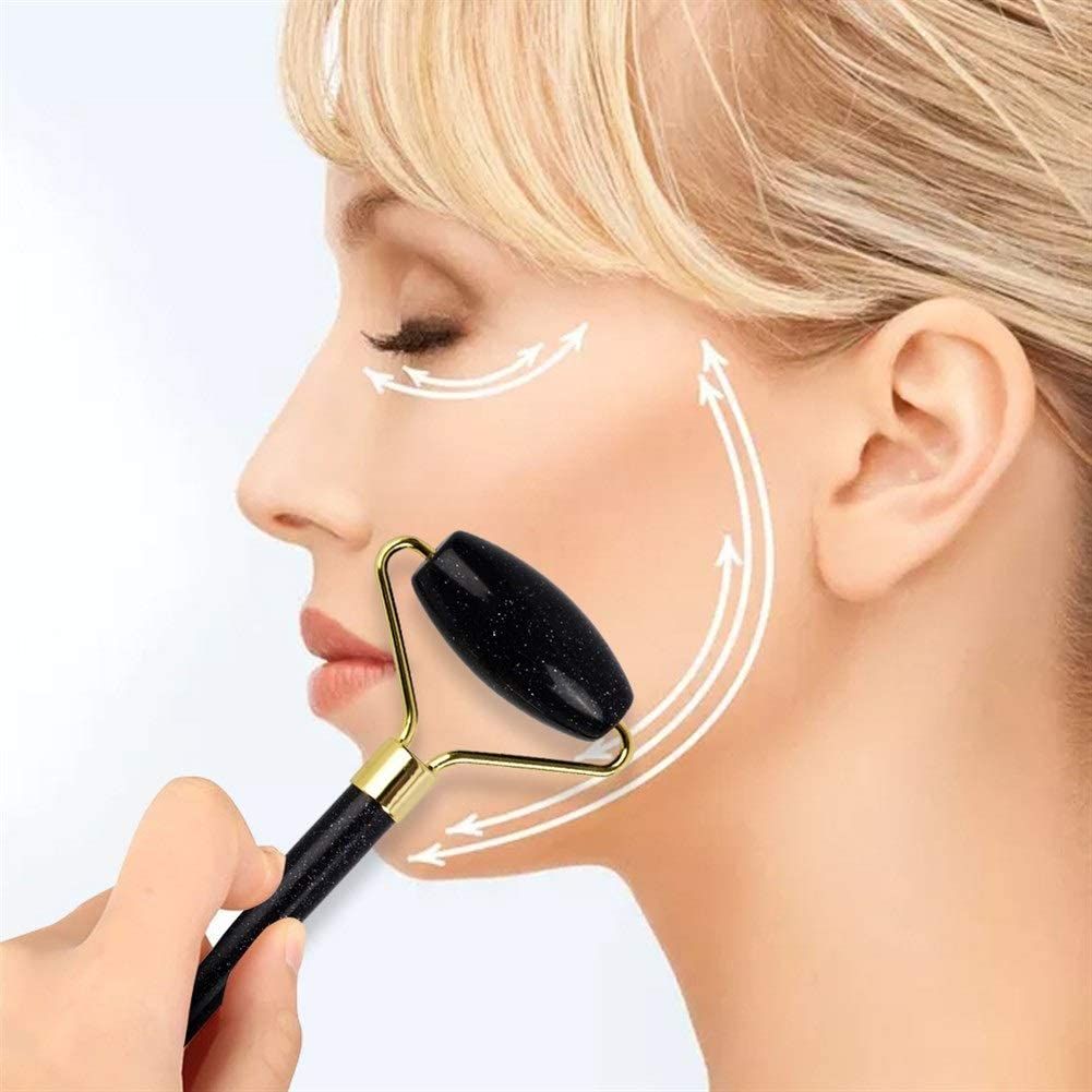 Black Obsidian Gua Sha Facial Massage Tool with Teeth Shape Sides and Ridges