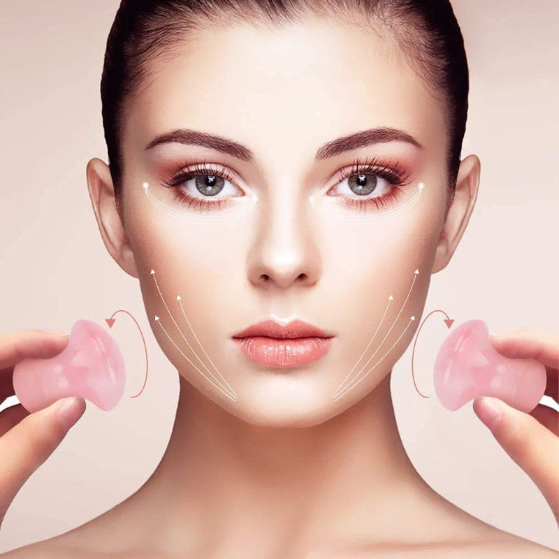 Rose Quartz Face Roller And Mushroom Gua Sha Facial Massage Tool Set (2 pcs)