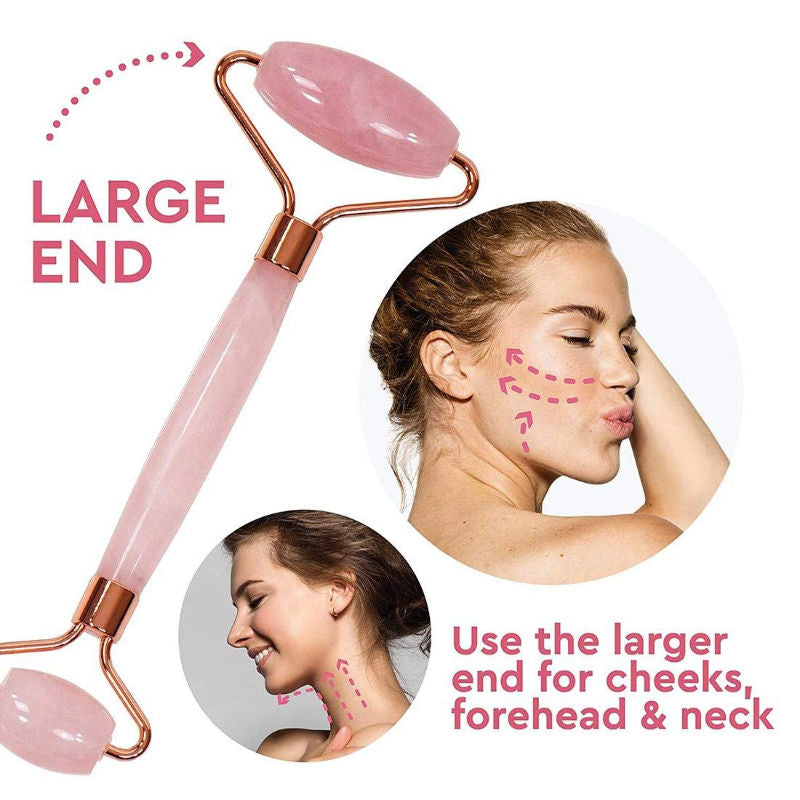Rose Quartz Roller And Gua Sha For Face, Neck, Dark Circles And Under Eye Treatment