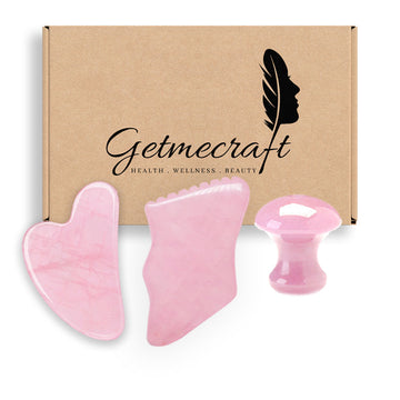 Rose Quartz, Mushroom And Teeth Eadge Gua Sha Massage Tool Set (3 pcs)