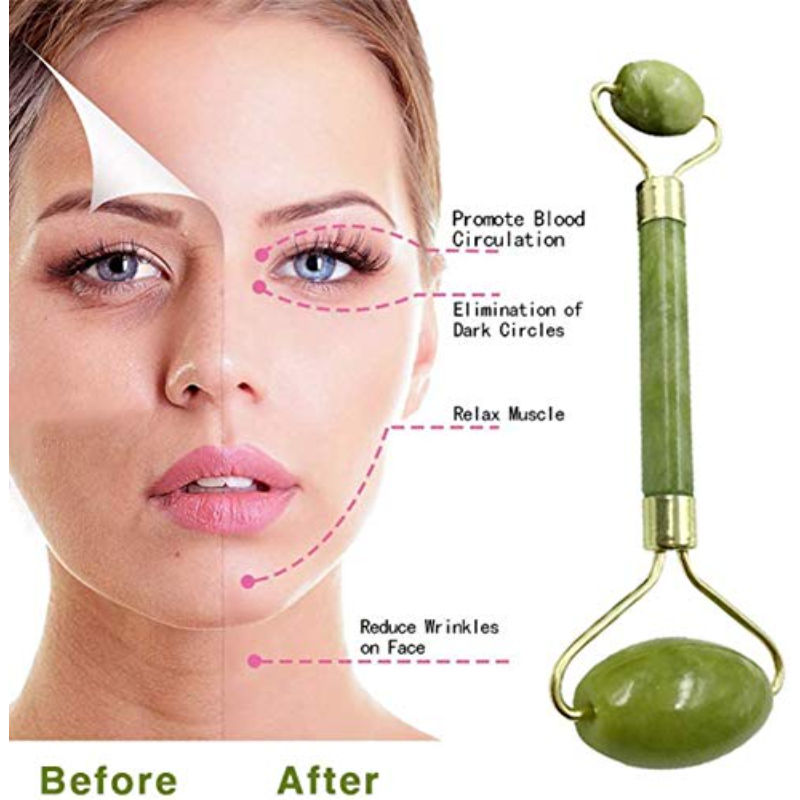 Jade Face Roller And Leaf Shape Gua Sha Massage Tool Set (2 pcs)