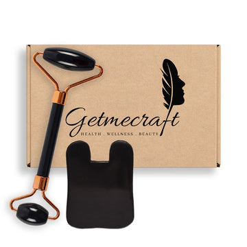Black Obsidian Face Roller And Rabbit Ear Shape Gua Sha Massage Tool Set (2 pcs)