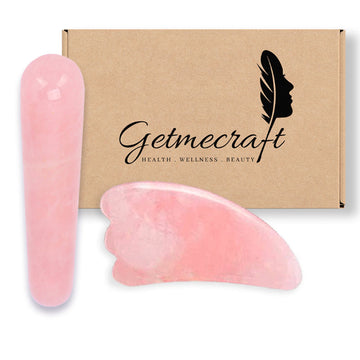 Rose Quartz Wing Shape Gua Sha And Wand Gua Sha Set (1 pieces)