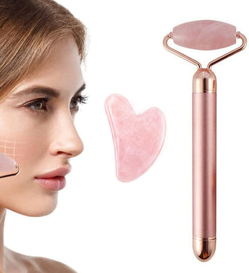 Rose Quartz Vibranting Face Roller And Gua Sha Set