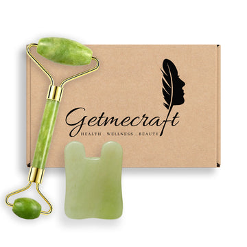 Jade Face Roller And Rabbit Ear Shape Gua Sha Massage Tool Set (2 pcs)