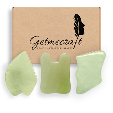 Jade Leaf, Rabbit Ear And Teeth Edge Shape Gua Sha Massage Tool Set (3 pcs)