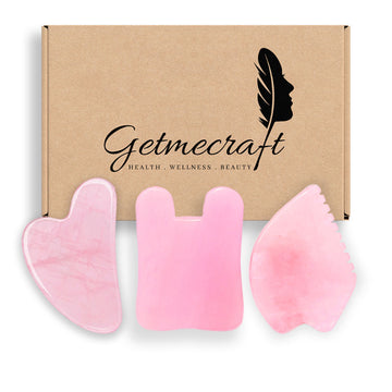 Rose Quartz, Leaf Shape And Rabbit Ear Shape Gua Sha Massage Tool Set (3 pcs)