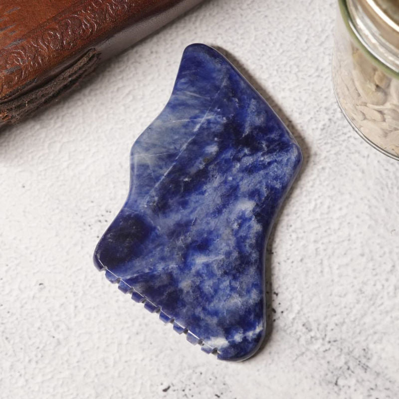 Sodalite Gua Sha Facial Massage Tool with Teeth Shape Sides and Ridges