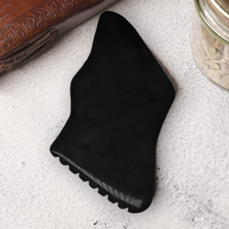 Black Obsidian Gua Sha Facial Massage Tool With Teeth Shape Sides And Ridges