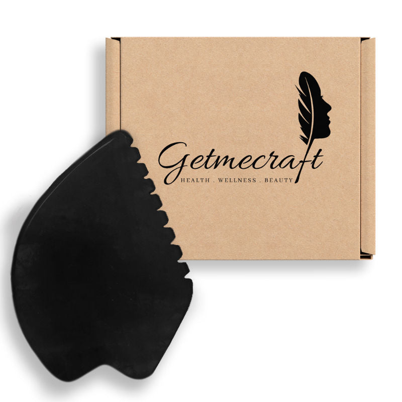 Black Obsidian Leaf Shape Gua Sha Facial Massage Tool with Teeth Shape Edges