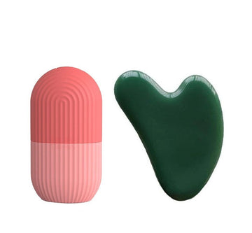 Pink Ice Roller & Jade Gua Sha Faical Massage Tool (2 Pcs)
