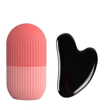 Pink Ice Roller & Black Obsidian Gua Sha Faical Massage Tool (2 Pcs)
