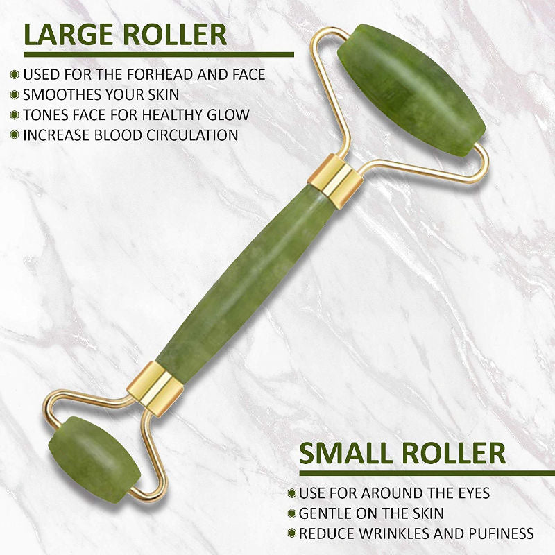 Jade Face Roller And Mushroom Gua Sha Facial Massage Tool Set (2 pcs)