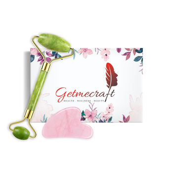 Green Jade Roller and Rose Quartz Gua Sha Facial Massage Tool Set