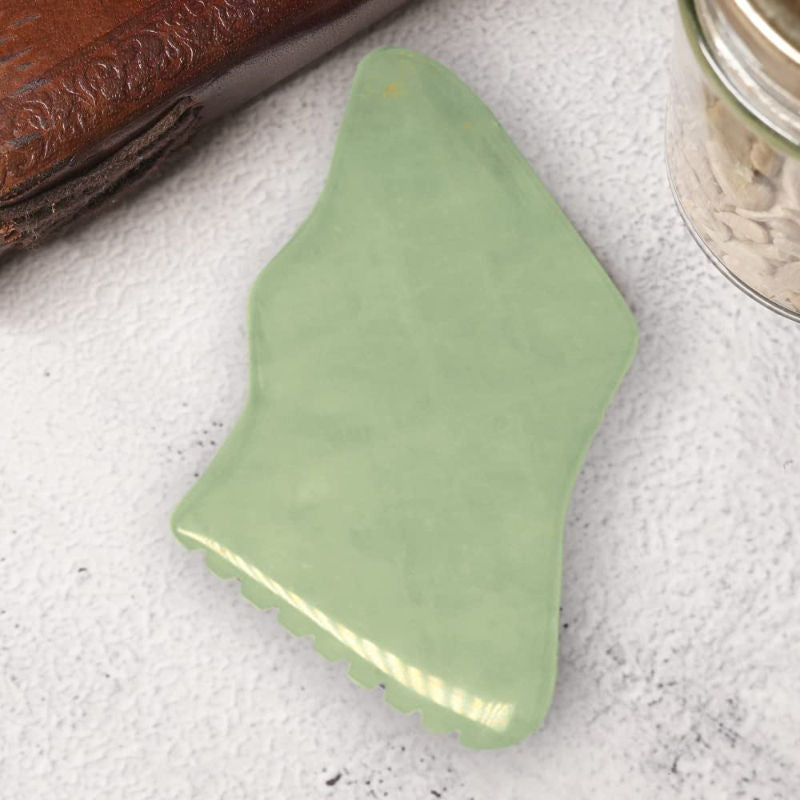 Green Jade Gua Sha Facial Massage Tool with Teeth Shape Sides and Ridges