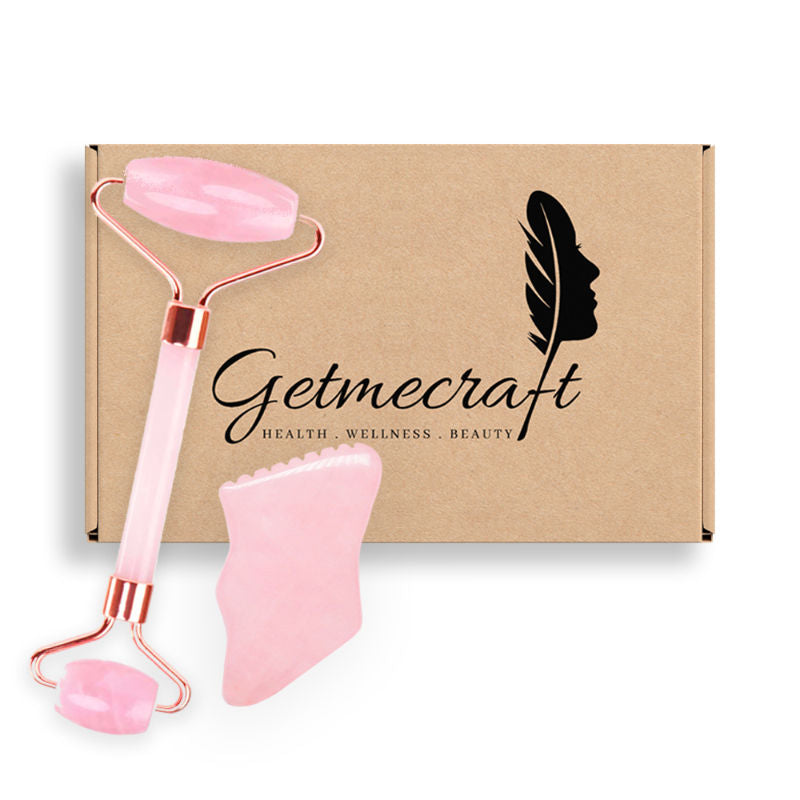 Rose Quartz Facial Roller And Gua Sha With Teeth Shape Sides And Ridges Massage Tool Set (2 pcs)
