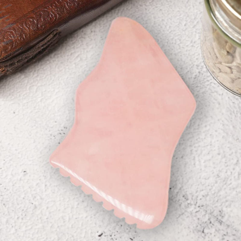Rose Quartz Gua Sha Facial Massage Tool with Teeth Shape Sides and Ridges